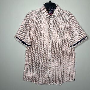 BILLY LONDON UK Shirt Mens XXL White Orange Floral Button Up Slim Fit Stretch